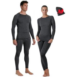 Risalti sous Vetement Thermique Homme et Femme Laine Merino &ndash; Ensemble Thermique Unisex Hiver avec Haut Et Collant en Laine M&eacute;rinos, Cache Cou Offert, Seamless, Thermor&eacute;gulant &ndash; Made in Italy (RISALTI, neuf)