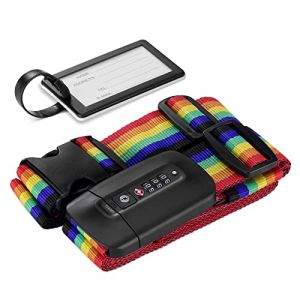 Navaris Sangle de Valise en Croix - Ceinture Sécurité Bagage Réglable pour Voyage Avion Train - Verrou TSA Code Serrure à Combinaison (SX-Commerce, neuf)