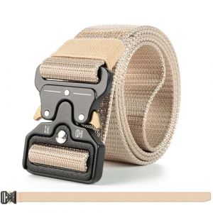 ZYEKIU Ceinture Militaire Homme Ceinture de Travail en Nylon 1,5 Pouces, Ceinture Tactique Militaire avec Boucle Métallique à Dégagement Rapide pour Randonnée Camping Sports Plein Air (Kaki) (RUIYIDZ, neuf)