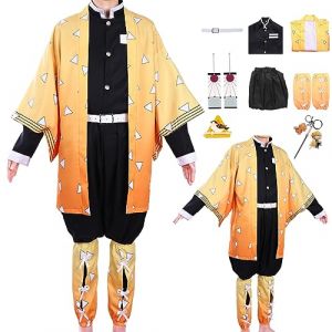 Amycute Déguisement Anime Cosplay Enfant et Adulte Fête Halloween Carnaval Ensemble Costume Cape Japonais Kimono Accessoires Ceinture Boucle d'oreille pour Fille Garcon Homme Femme (Houstory, neuf)