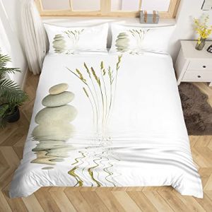 Homemissing Zen Parure de Lit 220x240cm Zen Stones Sets de Housse de Couette Méditation Housse de Couette Room Decor Tranquil Nature Artwork Collection de Literie 3Pcs (Bofanshangmao, neuf)