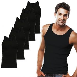 SGS Lot de 5 Debardeur Homme - Maillot de Corps 100% Coton - Toutes Tailles Disponibles - Lot de Marcel Homme Blanc & Noir ou Multicolore (SGS "Preise inkl. MwSt", neuf)