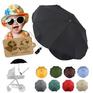 Pare-soleil universel [Parasol pour poussette] Buggy Protection UV 50+ avec support universel Parapluie flexible réglable pour tubes ronds et ovales (noir) (BambiniWelt, neuf)