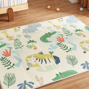 CASABEL Tapis d'Éveil Bébé Évolutif 175x150cm, Tapis Bébé Pliable et Imperméable avec Motifs Jungle & Dinosaures, Doux et Coloré, Grande Taille, Trés épais, Tapis de Jeu Bébé Compact, Rangement Facile (CASABEL FR, neuf)