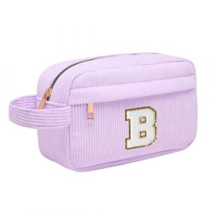 Trousse Maquillage Femme, Pochette Maquillage avec Initiale, Sac de Maquillage de Voyage Velours C&ocirc;tel&eacute; Trousse de Toilette Cosm&eacute;tique Cadeau d'anniversaire No&euml;l Id&eacute;al pour Fille Amie Epouse Violet B (Toozen, neuf)