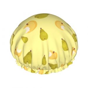 Bonnet de douche pour douche &ndash; Grand bonnet de douche amusant en forme de poire verte r&eacute;utilisable, imperm&eacute;able, double couche pour femme, bonnet de douche pour la douche avec doublure en PEVA et (SA-Toy, neuf)