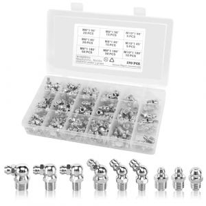 170 Pi&egrave;ces Graisseur a Visser Assortiment de Graisseur Graisseur M6 M8 M10 Embout Graisseur Graisseur a Visser Inox 45&deg; 90&deg; 180&deg; avec Bo&icirc;te en Plastique pour &Eacute;quipement M&eacute;canique Pompe a Graisse (junlintianxian0, neuf)