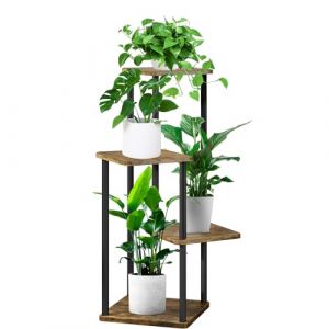YOCOMEY Support de Plante en Métal Bois, Multiple Étagère à Fleurs Support de Pots Fleurs Porte Plantes Interieur, Décoratif Présentoir Étagère de Pots Fleurs pour Salon Balcon (4 Niveaux, Noir) (YOCOMEY, neuf)