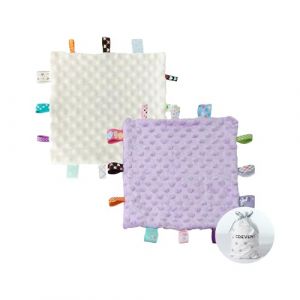 CREVENT Tag Security Couvertures sensorielles Douces pour bébés, Petits Amoureux pour Filles, pour Anniversaire, fête prénatale, 25,4 x 25,4 cm (Ivoire + Violet) (CREVENT Home FR, neuf)