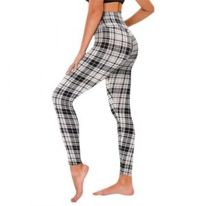 TNNZEET Leggings Sport pour Femme Taille Haute, Pantalon Yoga Femme Grandes Tailles pour Sport,Gym(Carreaux Noir et Blanc,S-M) (Jilun, neuf)
