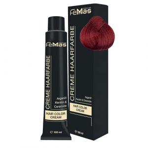 FemMas teinture pour cheveux Blond Moyen Rouge Intense 7.66 I Crème professionnelle à l'huile d'argan, kératine et céramides I Coloration permanente ou teinture pour des résultats durables I 100 ml (Femmas, neuf)