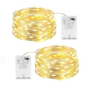 SHUBEIEUMI Home Guirlande Lumineuse, 2 Pièces 10m 100 LED Guirlande Lumineuse a Pile, Rideau Blanc chaud Rideau Lumineux pour Interieur Exterieur, Vacances, Mariage, Fête, Noël (DIER SHOP, neuf)