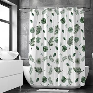 Loti Living Rideau de Douche Anti-moisissure 180 x 200 cm – Feuilles – Polyester – avec Anneaux – Rideaux de Douche - Shower Curtain - Motif Feuilles Tropicales - Tissu Lavable en Machine (Commercedt B.V., neuf)