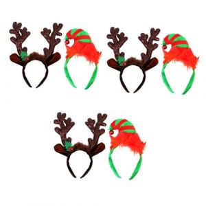 Beaupretty 6 Pièces Bois bandeau bonnet noel bandeau noel bandeaux de noël pour adultes cerceau de tête de bois de wapiti cerceau de cheveux en bois de Bandeau de Noël Chiffon (lorianca, neuf)