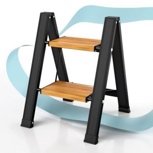 KULACO Escabeau, 2 marches Pliable en aluminium, escabeau pliant, &eacute;chelle &agrave; large p&eacute;dale antid&eacute;rapante, escabeau debout l&eacute;ger jusqu'&agrave; 150 kg, &eacute;chelle pliante pour m&eacute;nage, bureau, garage (KULACO-EU, neuf)