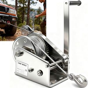 Treuil Manuel Acier Inoxydable, 1200/1800lbs Treuil Manuel pour Remorque de Bateau avec Frein Automatique, Treuil Manuel &agrave; Manivelle pour Traction et Levage (1200lbs) (HCFDJSHOP, neuf)
