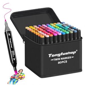 Tongfushop 80 Couleurs Feutre a Alcool, Feutres Coloriage Adulte, Marqueurs &agrave; Croquis Double Pointe 2S S&eacute;chage Rapide avec Pochette de Transport et Espaceur pour les D&eacute;butants Artistes Dessin (Tongfushop-TF, neuf)