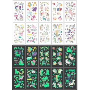 QQY 10 stickers tatouage temporaire lumineux, style mixte autocollant tatouage temporaire, tatouage lumineux, tatouage faux papillon sirène ou plus maquillage de fête (I) (EONYUANGUO, neuf)