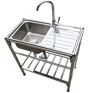 YHQYCGS &Eacute;vier De Cuisine,Evier Cuisine 1 Bac,&Eacute;vier De Cuisine D'ext&eacute;rieur,Evier De Cuisine Autoportant en Acier INOX 1 Bac,avec Raccords de Vidange et Robinet,for Cuisine, Restaurant.(Single Layer) (dandanxi, neuf)