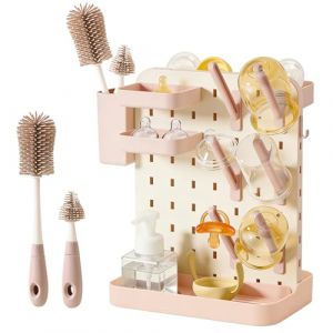 auvstar S&egrave;che Biberons avec Brosse de Nettoyage Egouttoir Biberons,Egoutte Biberons,Amovible S&eacute;choir pour B&eacute;b&eacute; Bouteilles,Grand Support Vertical pour Le S&eacute;chage des Biberons avec Bac d'&eacute;gouttage(Rosa) (BOSHENG-EU, neuf)