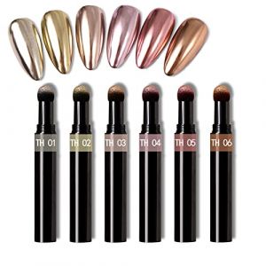RoseFlower Lot de 6 stylos à poudre chromés métallisés à coussin d'air, Poudre holographique à paillettes pour ongles effet miroir, Poudre Ongle d'or rose Brillant Ongles Glitter Pour DIY Nail Art (SplendidViewsUS, neuf)