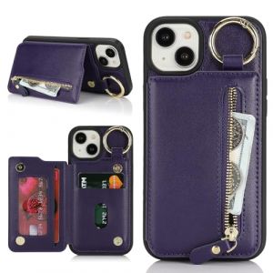 Ｈａｖａｙａ Coque pour iPhone 15 avec Porte Carte Etui f&uuml;r iPhone 15 avec Mousqueton Porte cl&eacute; Porte Monnaie Femme Cuir zipp&eacute; Housse Rabat avec Anneau - Violet (HuaJie-Tech, neuf)