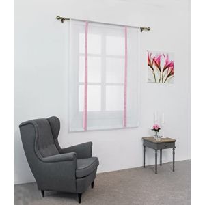 SIMPVALE 1 Pi&egrave;ce Store Romain Translucide Tulle Rideaux Voilages Vertical Poche de Tige pour Chambre Cuisine Salon, Rubans Rose Clair, Largeur 120cm x Hauteur 120cm (Gazelle E-Commerce, neuf)