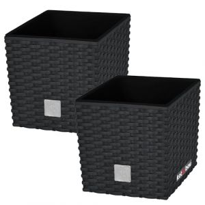 KOTARBAU® 2 x Pot De Fleur Carré De 4L avec Insert | Pot en Plastique Anthracite | Pot Intérieur | Pot De Jardin À Texture De Rotin | avec Cache-Pot Extérieur | Pot De Fleur Rectangulaire (KOTARBAU, neuf)