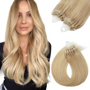16" Micro Loop Extension A Froid 100 Mèches Invisible Extension Anneaux Cheveux Naturelle 0.5g/mèche, 18P613 Sable Blond & Blond Très Clair (Ritera Flagship, neuf)