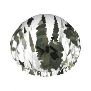 Bonnet de douche à motif camouflage d'arbres blancs pour douche à l'eau, bonnet de douche non mouillant, double couche réutilisable, bonnet de douche pour cheveux longs (linanxiaodian, neuf)