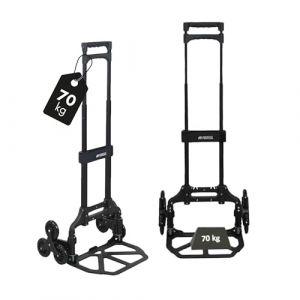 PROREGAL Diable Pliable pour escaliers Elephant | HxLxP 110x45x48cm | Capacité de Charge 70kg | Cadre en Aluminium, poignées ergonomiques, Roues en Caoutchouc TRR | Noir (Procommerce-Group, neuf)