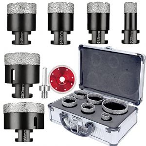 Foret Diamanté Scie Cloche Diamantée Kit Couronne Forage 8 PCS Avec Carton, 20/35/40/45/50/68mm Et 1 Lame 1 Accessoire Foret à Carrelage Pour Meuleuse D'Angle M14 Set (ignoremexi, neuf)