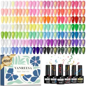 VANREESA Kit Vernis Semi Permanent, 45 Couleurs Jaune Blanc Orange Rose Violet Clair Bleu Vert Vernis Gel UV Semi Permanent avec Base Top Coat Mat Paillet&eacute;, Cadeaux pour Les D&eacute;butants (VANREESA EU, neuf)