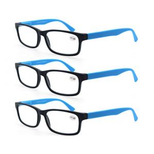 MODFANS Lot de 3 Lunettes de Vue 1.5 (3 Blue) Hommes Femmes Lunettes de Lecture Comfort Vision Nette Branches a Ressort Lunettes Loupe Rectangle (MODFANS-US EYEWEAR, neuf)