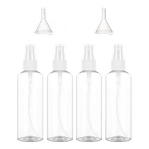 Lxtness 4 Pièces Flacon Spray Vide,100ml Flacon Vaporisateur Fine Brume avec 2 x Entonnoir,Voyage Bouteille Transparent en Plastique Contenant Liquide pour Cosmétique (CHICLILY, neuf)