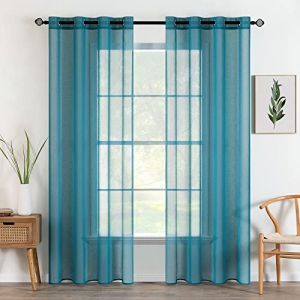 MIULEE 2 Panneaux Rideaux Voilages à Oeillets en Effet Lin Voilage Fenêtre Transparent Rideau Salon Moderne Voilage Petite Décor Cuisine Chambre Balcon 140x280 cm Bleu Clair (MIULEE HOME, neuf)