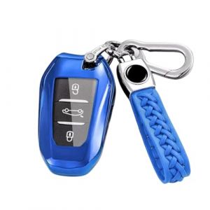 MEDZUK Coque Cl&eacute; Compatible avec Opel Corsa F | Corsa-e 2019-2024 2025 Coque de Protection pour cl&eacute; de Voiture TPU, Accessoire &Eacute;tui pour Cl&eacute;s avec Porte-cl&eacute;s (Bleu) (MEDZUK-EU, neuf)