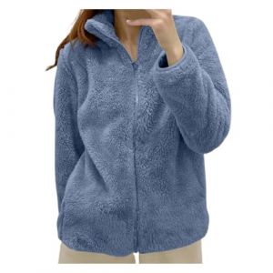QIUhhpuy Veste Pilou Pilou Femme Sans Capuche Basic Manteau Chaud Polaire Fermeture &Eacute;Clair Manteaux D'hiver Grande Taille Avec Poches Haut Thermique Manche Longue Col Montant Ideal Blouson Femme Hiver (QIUhhpuy, neuf)