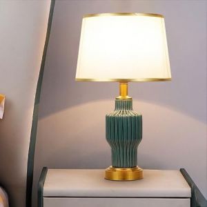 XINYASEE Lampe de salon, lampe de chambre, lampe de chevet E27, lampes de chevet en c&eacute;ramique avec abat-jour en tissu, d&eacute;coration de villa et d'h&ocirc;tel (Vert) (XINYASEE, neuf)