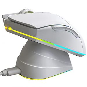 KLIM Blaze Pro - Souris Gamer sans Fil RGB Rechargeable avec Station de Charge - Nouveauté - Capteur Haute Précision avec Batterie Longue Durée -Jusqu'à 6000 DPI - Souris Filaire et sans Fil - Blanc (KLIM Technologies France, neuf)