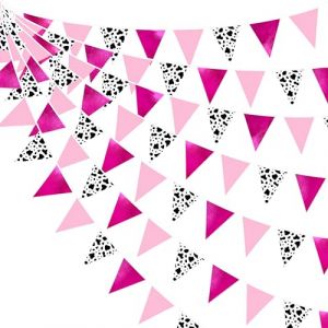 32Ft Rose Vif Cowgirl Fanion Guirlande Bannière Décoration de Fête Imprimé Vache laitière Tissu Triangle Drapeau Banderole pour Western Cowgirls Disco Fille Anniversaire Bapteme Mariage Deco Suspendue (MZY Co., Ltd, neuf)