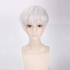 Anime Tokyo Ghoul Ken Kaneki blanc noir perruque courte Cosplay Costume Ken Kaneki résistant à la chaleur cheveux synthétiques hommes Cosplay perruques PL-356 blanc (good stuff A, neuf)