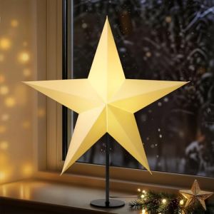 Lewondr Lampe Table Étoile De Noël En Papier 3D, 17,72" Étoile De Noël À 5 Pointes Illuminée Avec Ampoule LED E14, Décoration Lumineuse Table Pour Fêtes Avec Base En Fer (Showmore EU, neuf)