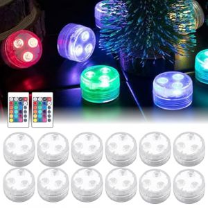 Vegena Lot de 12 bougies chauffe-plat LED submersibles avec t&eacute;l&eacute;commande, RVB, &eacute;tanches, pour aquarium, vase, baignoire, piscine et maison (DING VICTORY LIMITED, neuf)