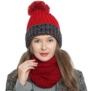 Écharpe femme hiver Écharpe tube snood Écharpe en laine Tour de Cou Cache cou - Rouge foncé (urban-styles, neuf)