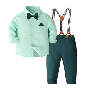 G&eacute;n&eacute;rique V&ecirc;tement Ensembles B&eacute;b&eacute; Gar&ccedil;on Gentleman, Enfant 1-6 Ans chemise + n&oelig;ud papillon + bretelles + Pantalon Tenue Ceremonie Fete (Vert, 18-24 mois) (Muessnew, neuf)