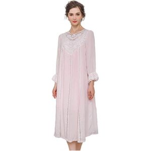 FENXIXIONE Chemises de nuit en coton victorien pour femmes, chemise de nuit &agrave; manches longues en dentelle, v&ecirc;tements de d&eacute;tente doux, pyjama, chemise de nuit (Rose,XL) (wanfengyumaoyigsHYN, neuf)