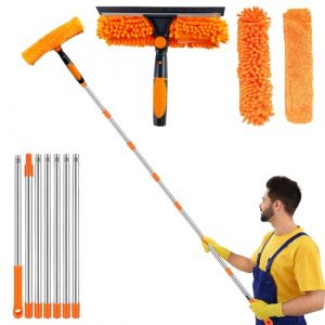 Nettoyeur de Vitre Kit 3 en1 Lave Vitre Telescopique (3m) Raclette Vitre Professionnel avec Raclette en Silicone et Brosse en Microfibres, Nettoyage Vitre pour Fen&ecirc;tres et Voiture (Orange) (3M) (Garqitwan-FR, neuf)