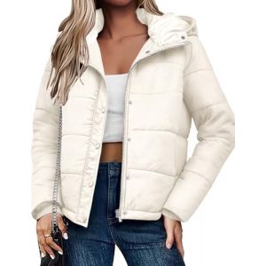 Zeagoo Doudoune femme hiver &agrave; capuche veste matelass&eacute;e chaude coupe vent blouson court zipp&eacute;e avec poches l&eacute;g&egrave;re doubl&eacute;e confort quotidien ext&eacute;rieur Blanc Cass&eacute; M (Zeagoo direct, neuf)
