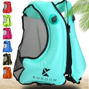 Khroom Gilet Gonflable Conforme aux Normes EU | 150-210 cm, jusqu'&agrave; 100 kg | Gilet de flottaison pour Adultes/Ados | Aide &agrave; la flottabilit&eacute; pour plong&eacute;e en apn&eacute;e, Le Kayak et Le Sup (V2 Turquoise) (Varento, neuf)